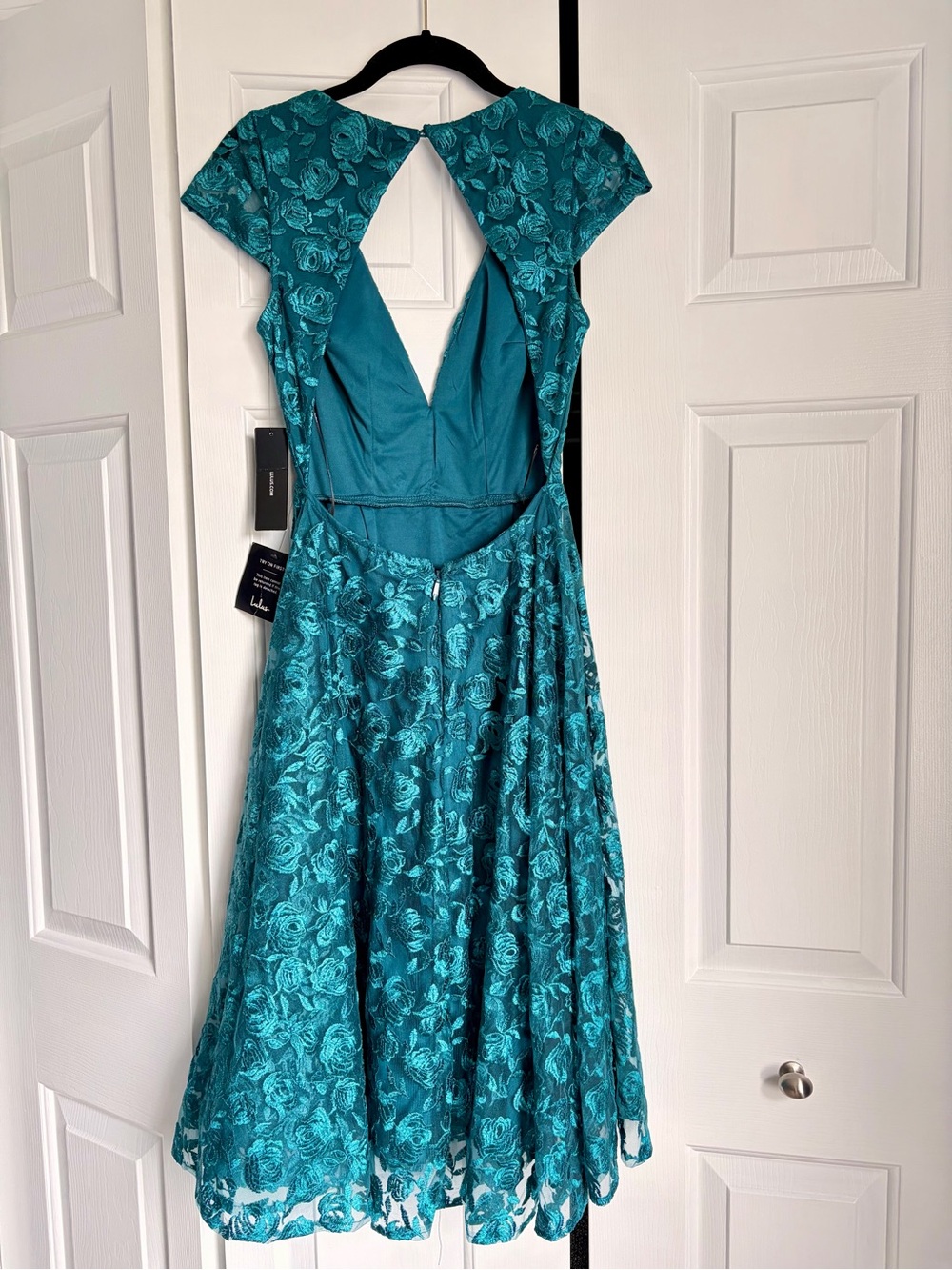 Lulu's XS Jacqueline Emerald Green Floral Embroidered Backless Midi Dress - Picture 5 of 6